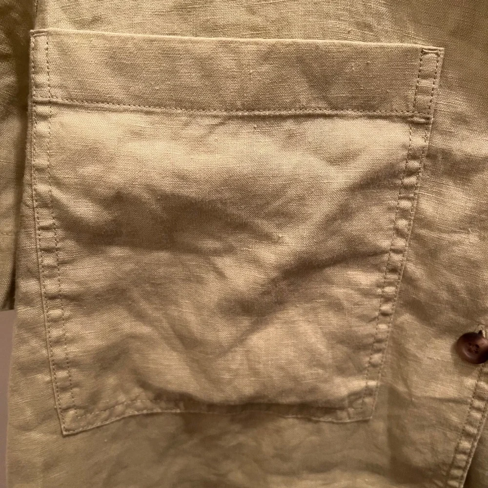 Everlane Linen Workwear Top Small  Green‎ Short Sleeves Boxy Button Front - Picture 5 of 8